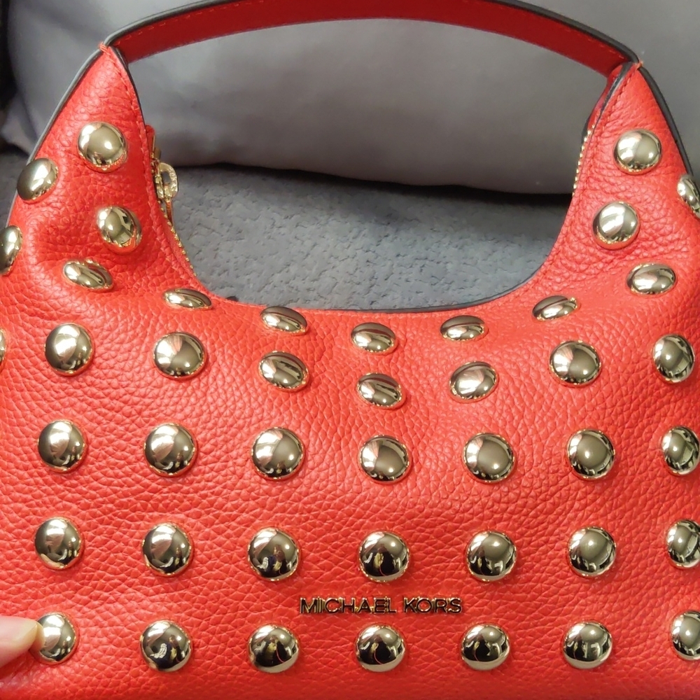 Michael Kors Ember Small Embellished Pebbled Leather Messenger Bag - Picture 2 of 5